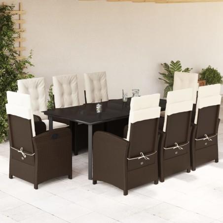 vidaXL Set comedor para jardín 9 pzas y cojines ratán sintético marrón