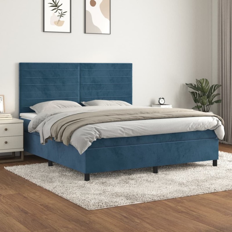 vidaXL Cama box spring con colchón terciopelo azul oscuro 160x200 cm
