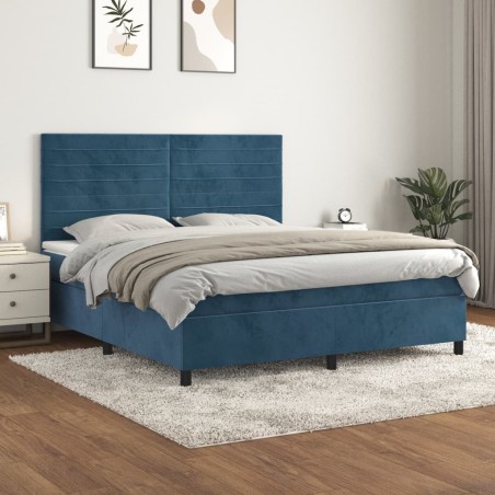 vidaXL Cama box spring con colchón terciopelo azul oscuro 160x200 cm