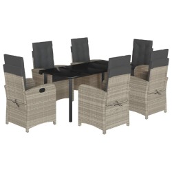 vidaXL Set comedor jardín 7 pzas y cojines ratán sintético gris claro