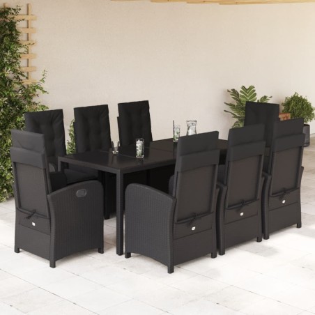 vidaXL Set de comedor de jardín 9 pzas y cojines ratán sintético negro