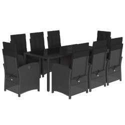 vidaXL Set de comedor de jardín 9 pzas y cojines ratán sintético negro