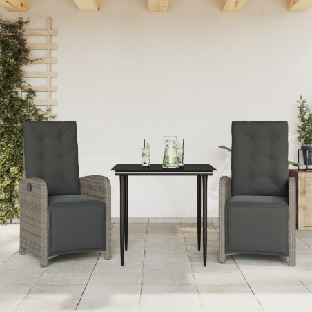 vidaXL Sillas y mesita de jardín con cojines 3 piezas ratán PE gris