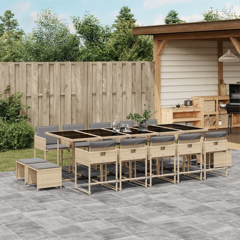 vidaXL Set comedor de jardín con cojines 15 pzas ratán sintético beige vidaXL Set comedor de jardín con cojines 15 pzas ratán sintético beige