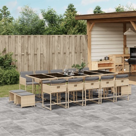 vidaXL Set comedor de jardín con cojines 15 pzas ratán sintético beige