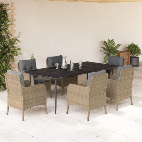 vidaXL Set comedor de jardín 7 pzas con cojines ratán sintético beige