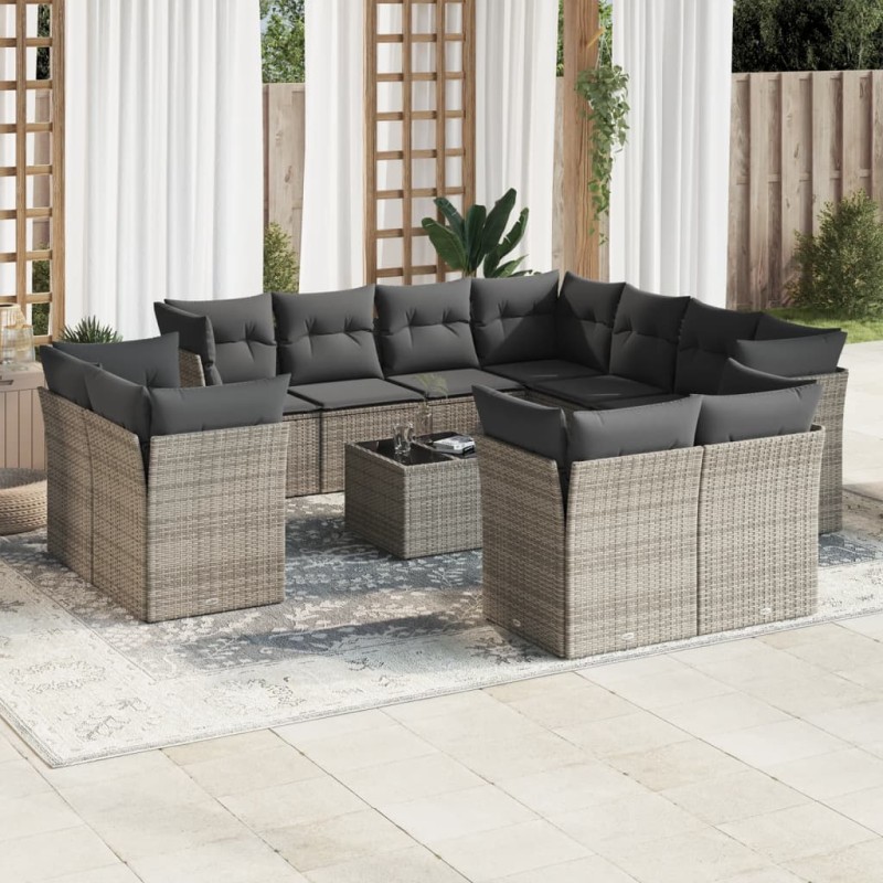 vidaXL Set de sofás de jardín 12 pzas con cojines ratán sintético gris vidaXL Set de sofás de jardín 12 pzas con cojines ratán sintético gris