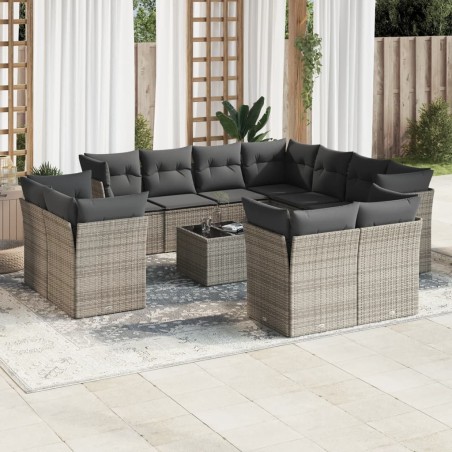 vidaXL Set de sofás de jardín 12 pzas con cojines ratán sintético gris