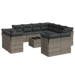 vidaXL Set de sofás de jardín 12 pzas con cojines ratán sintético gris