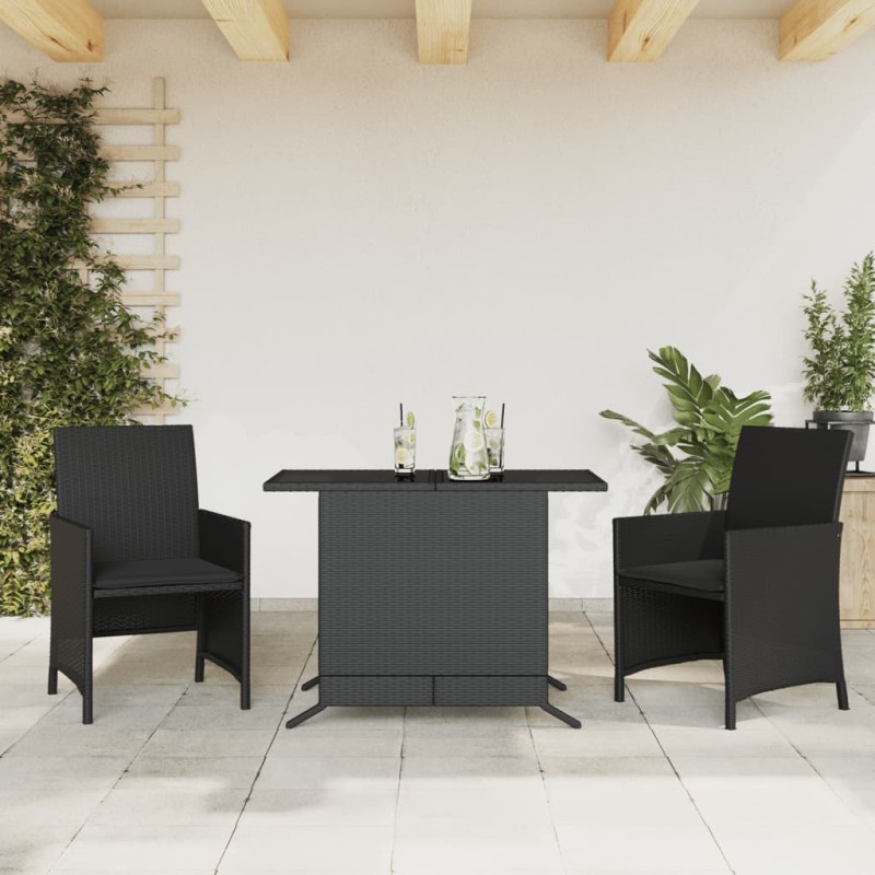 vidaXL Mesita y sillas con cojines 3 piezas ratán sintético negro vidaXL Mesita y sillas con cojines 3 piezas ratán sintético negro