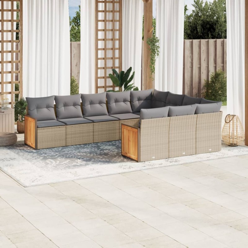 vidaXL Juego de sofás jardín con cojines beige 10 pzas ratán sintético vidaXL Juego de sofás jardín con cojines beige 10 pzas ratán sintético