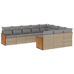 vidaXL Juego de sofás jardín con cojines beige 10 pzas ratán sintético