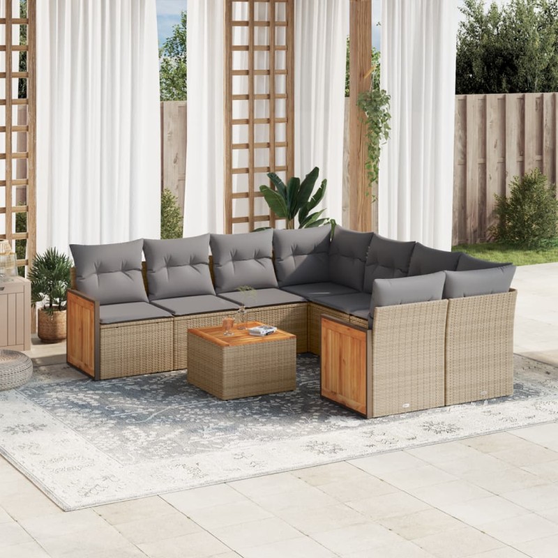 vidaXL Set de sofás de jardín 9 pzas con cojines ratán sintético beige vidaXL Set de sofás de jardín 9 pzas con cojines ratán sintético beige
