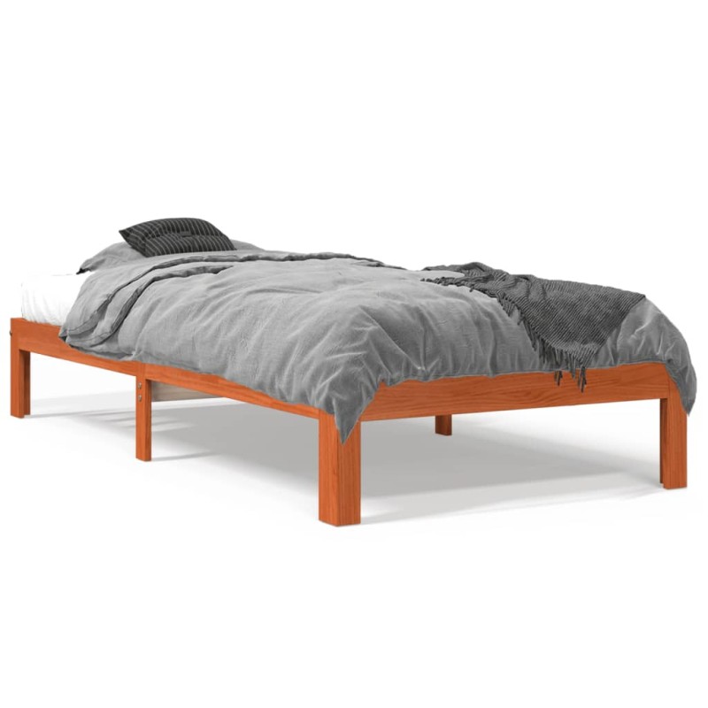 vidaXL Estructura de cama madera maciza de pino marrón cera 75x190 cm