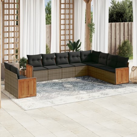 vidaXL Set de sofás de jardín 10 pzas con cojines ratán sintético gris