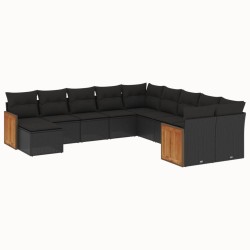 vidaXL Set de sofás de jardín 11 pzas y cojines ratán sintético negro
