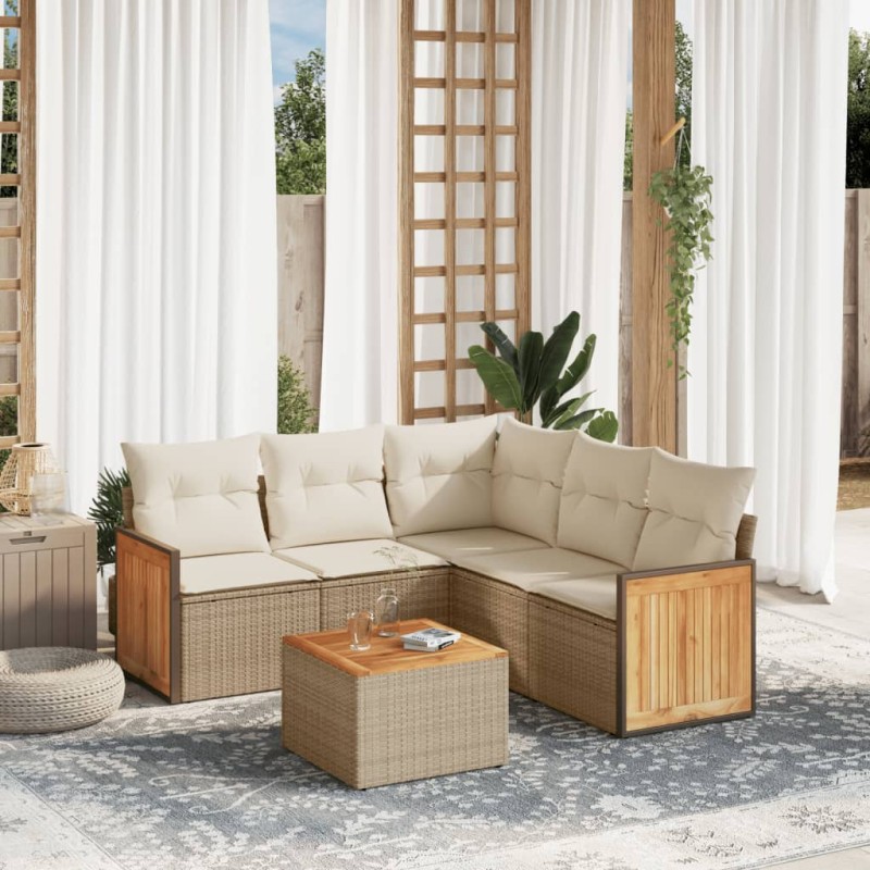 vidaXL Juego de sofás jardín con cojines 6 pzas ratán sintético beige vidaXL Juego de sofás jardín con cojines 6 pzas ratán sintético beige