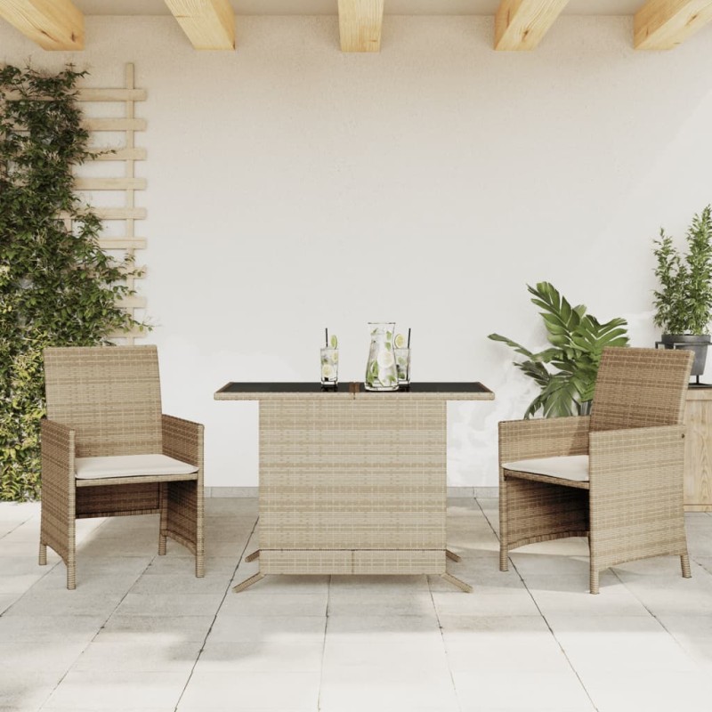 vidaXL Sillas y mesita de jardín 3 piezas ratán sintético cojín beige vidaXL Sillas y mesita de jardín 3 piezas ratán sintético cojín beige