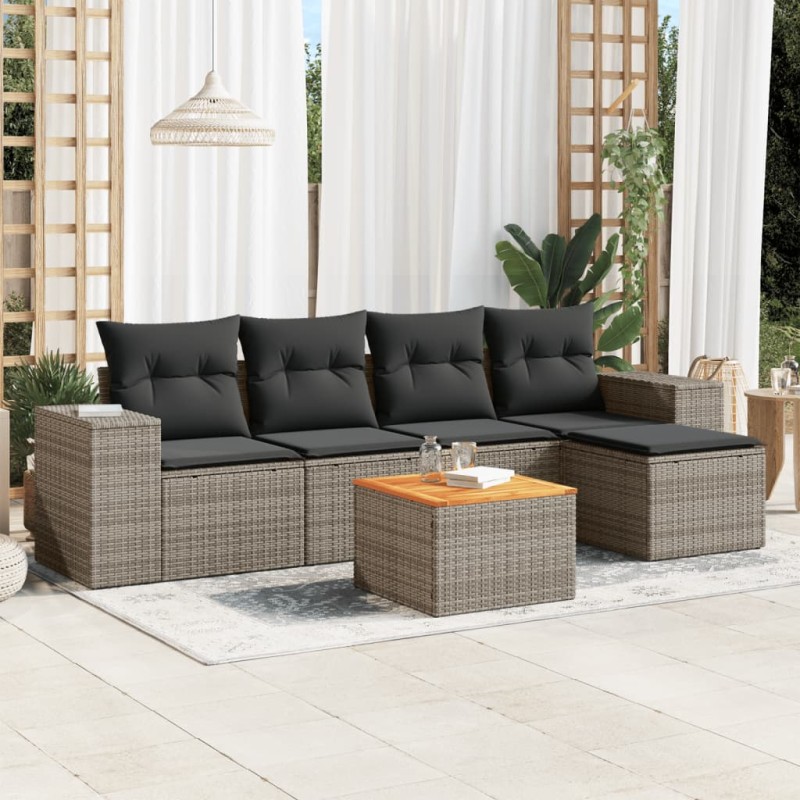 vidaXL Set de muebles de jardín 6 pzas y cojines ratán sintético gris vidaXL Set de muebles de jardín 6 pzas y cojines ratán sintético gris