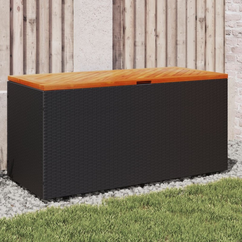 vidaXL Caja de almacenaje jardín madera acacia ratán negro 110x50x54cm vidaXL Caja de almacenaje jardín madera acacia ratán negro 110x50x54cm