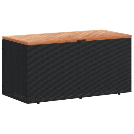 vidaXL Caja de almacenaje jardín madera acacia ratán negro 110x50x54cm