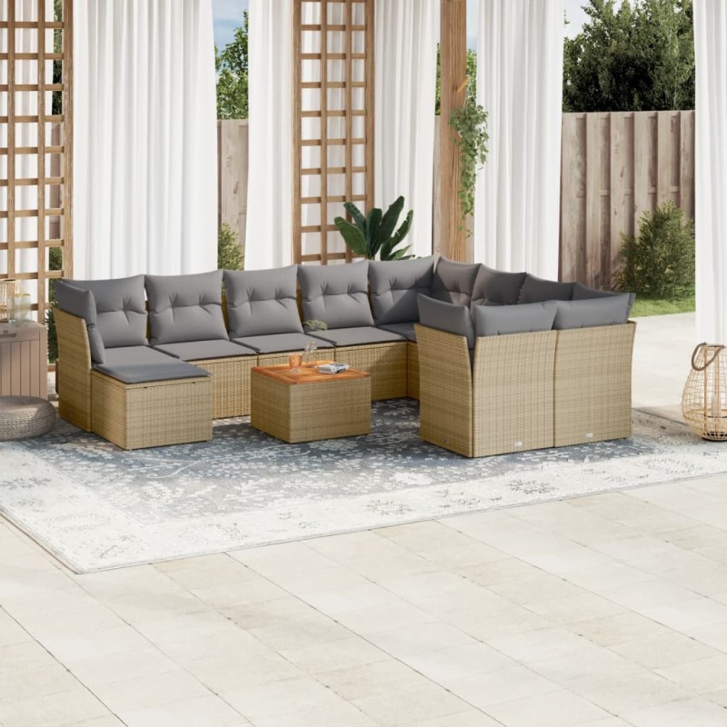 vidaXL Set de sofás de jardín 11pzas con cojines ratán sintético beige vidaXL Set de sofás de jardín 11pzas con cojines ratán sintético beige