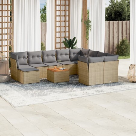 vidaXL Set de sofás de jardín 11pzas con cojines ratán sintético beige