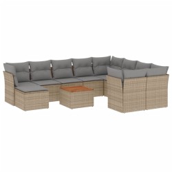 vidaXL Set de sofás de jardín 11pzas con cojines ratán sintético beige
