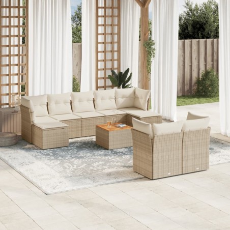 vidaXL Juego de sofás jardín con cojines beige 10 pzas ratán sintético
