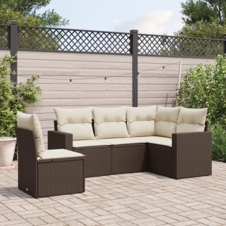 vidaXL Set comedor de jardín 5 piezas y cojines ratán sintético marrón