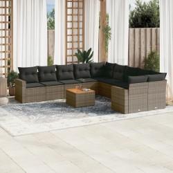 vidaXL Set de sofás de jardín 11 pzas y cojines ratán sintético gris
