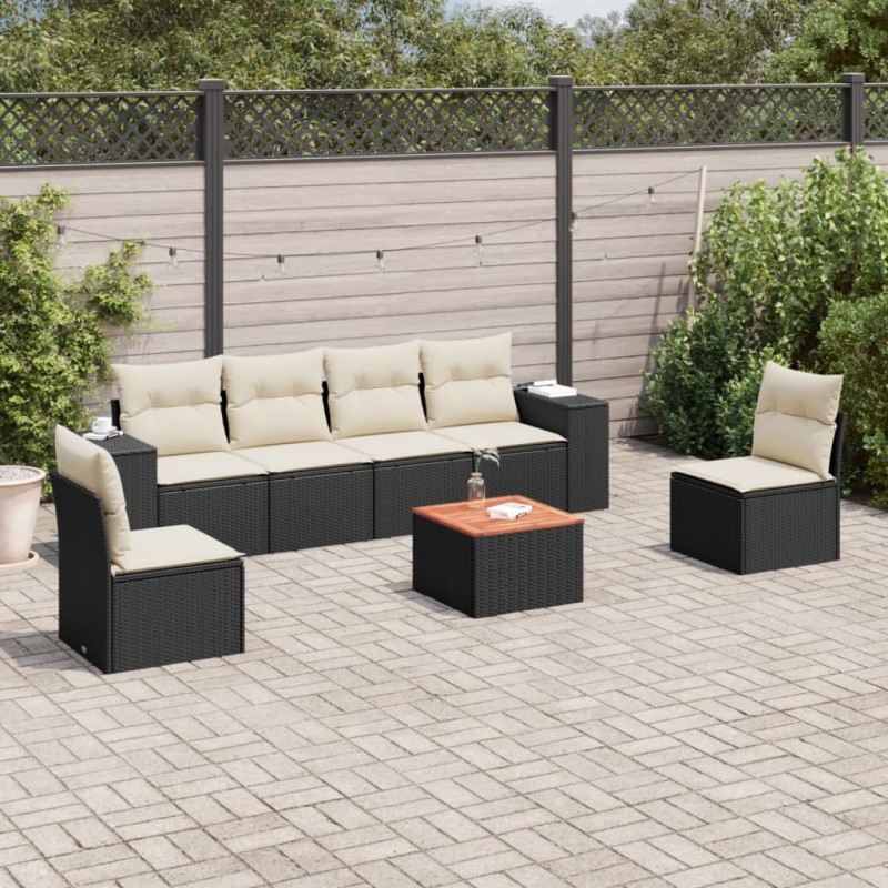 vidaXL Set de comedor de jardín 7 pzas y cojines ratán sintético negro vidaXL Set de comedor de jardín 7 pzas y cojines ratán sintético negro