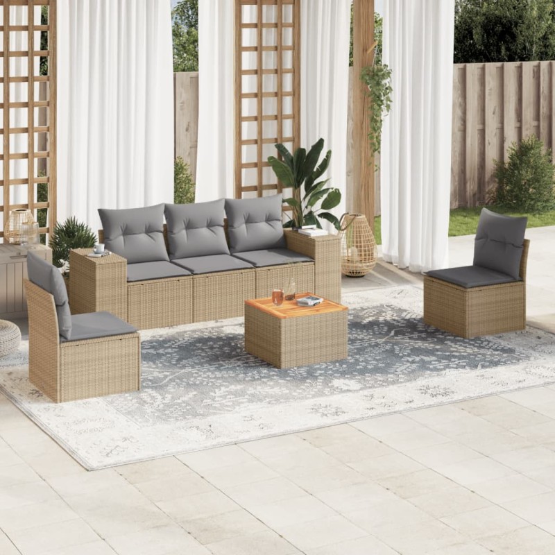 vidaXL Juego de sofás jardín con cojines 6 pzas ratán sintético beige vidaXL Juego de sofás jardín con cojines 6 pzas ratán sintético beige