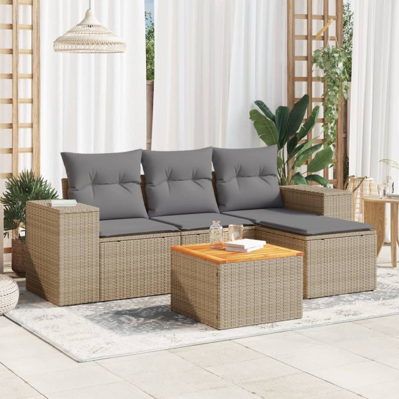 vidaXL Juego de sofás jardín con cojines 5 pzas ratán sintético beige vidaXL Juego de sofás jardín con cojines 5 pzas ratán sintético beige