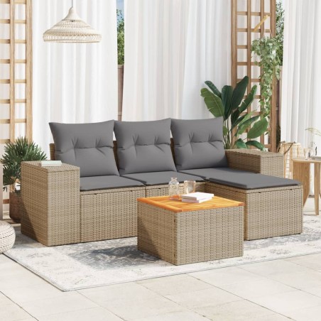 vidaXL Juego de sofás jardín con cojines 5 pzas ratán sintético beige
