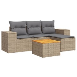vidaXL Juego de sofás jardín con cojines 5 pzas ratán sintético beige