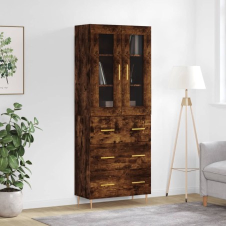 vidaXL Aparador alto madera contrachapada roble ahumado 69,5x34x180 cm