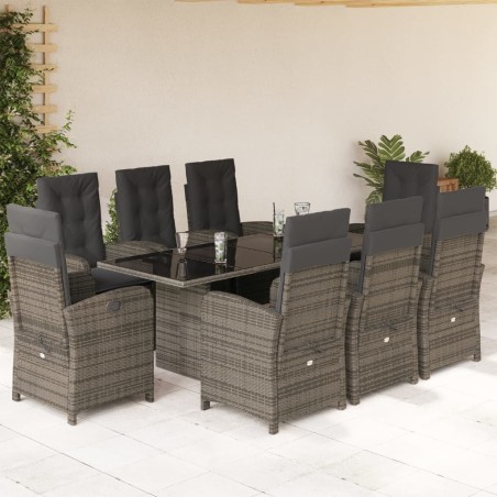 vidaXL Set comedor jardín 9 pzas y cojines ratán sintético gris