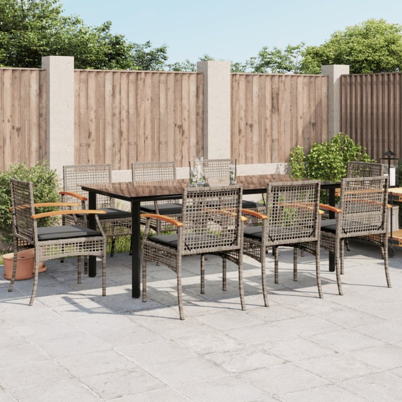 vidaXL Set comedor jardín 9 pzas y cojines ratán sintético gris vidaXL Set comedor jardín 9 pzas y cojines ratán sintético gris