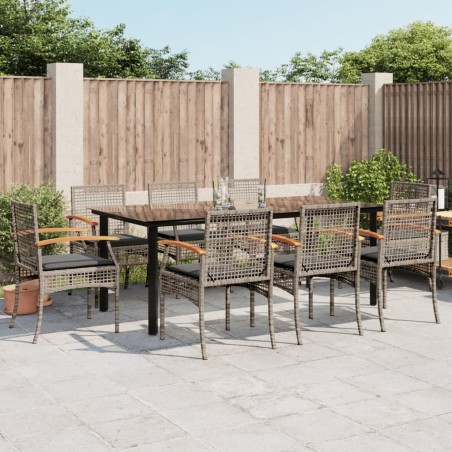 vidaXL Set comedor jardín 9 pzas y cojines ratán sintético gris