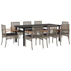 vidaXL Set comedor jardín 9 pzas y cojines ratán sintético gris