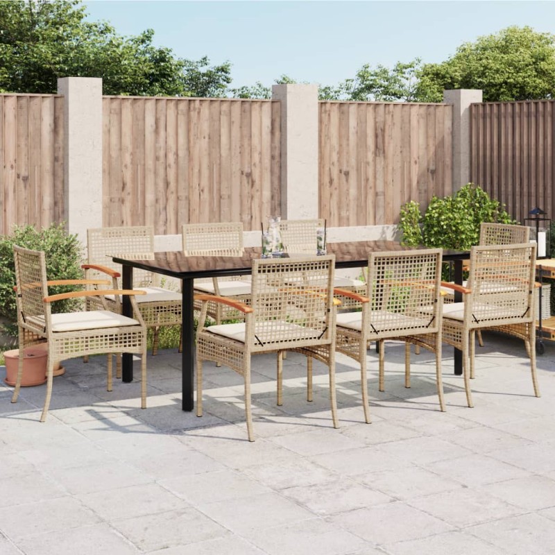 vidaXL Set comedor de jardín 9 pzas con cojines ratán sintético beige vidaXL Set comedor de jardín 9 pzas con cojines ratán sintético beige