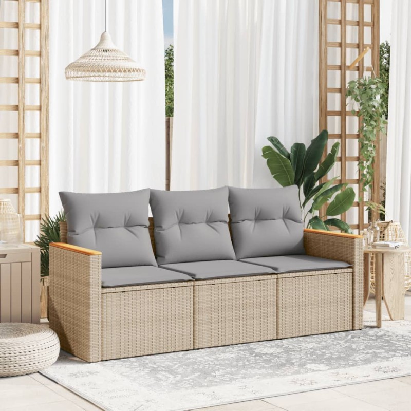 vidaXL Set sofás jardín 3 pzas y cojines ratán sintético beige mezcla vidaXL Set sofás jardín 3 pzas y cojines ratán sintético beige mezcla