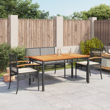 vidaXL Juego comedor jardín 4 piezas con cojines ratán sintético negro