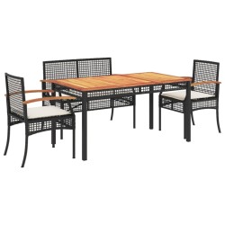 vidaXL Juego comedor jardín 4 piezas con cojines ratán sintético negro