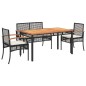 vidaXL Juego comedor jardín 4 piezas con cojines ratán sintético negro