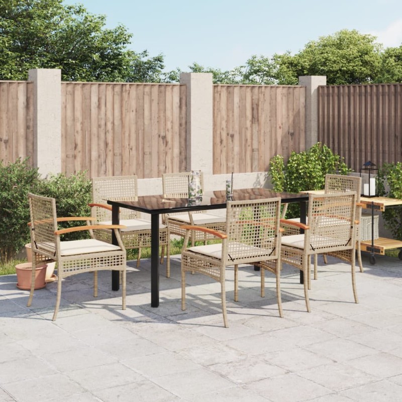 vidaXL Set comedor de jardín 7 pzas con cojines ratán sintético beige vidaXL Set comedor de jardín 7 pzas con cojines ratán sintético beige