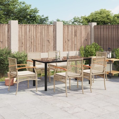 vidaXL Set comedor de jardín 7 pzas con cojines ratán sintético beige