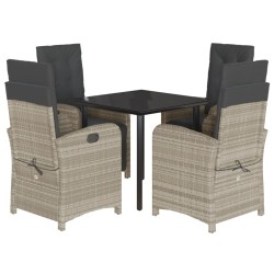 vidaXL Set comedor de jardín 5 pzas cojines ratán sintético gris claro