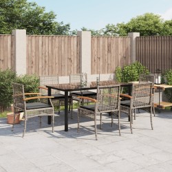 vidaXL Set comedor jardín 7 pzas y cojines ratán sintético gris